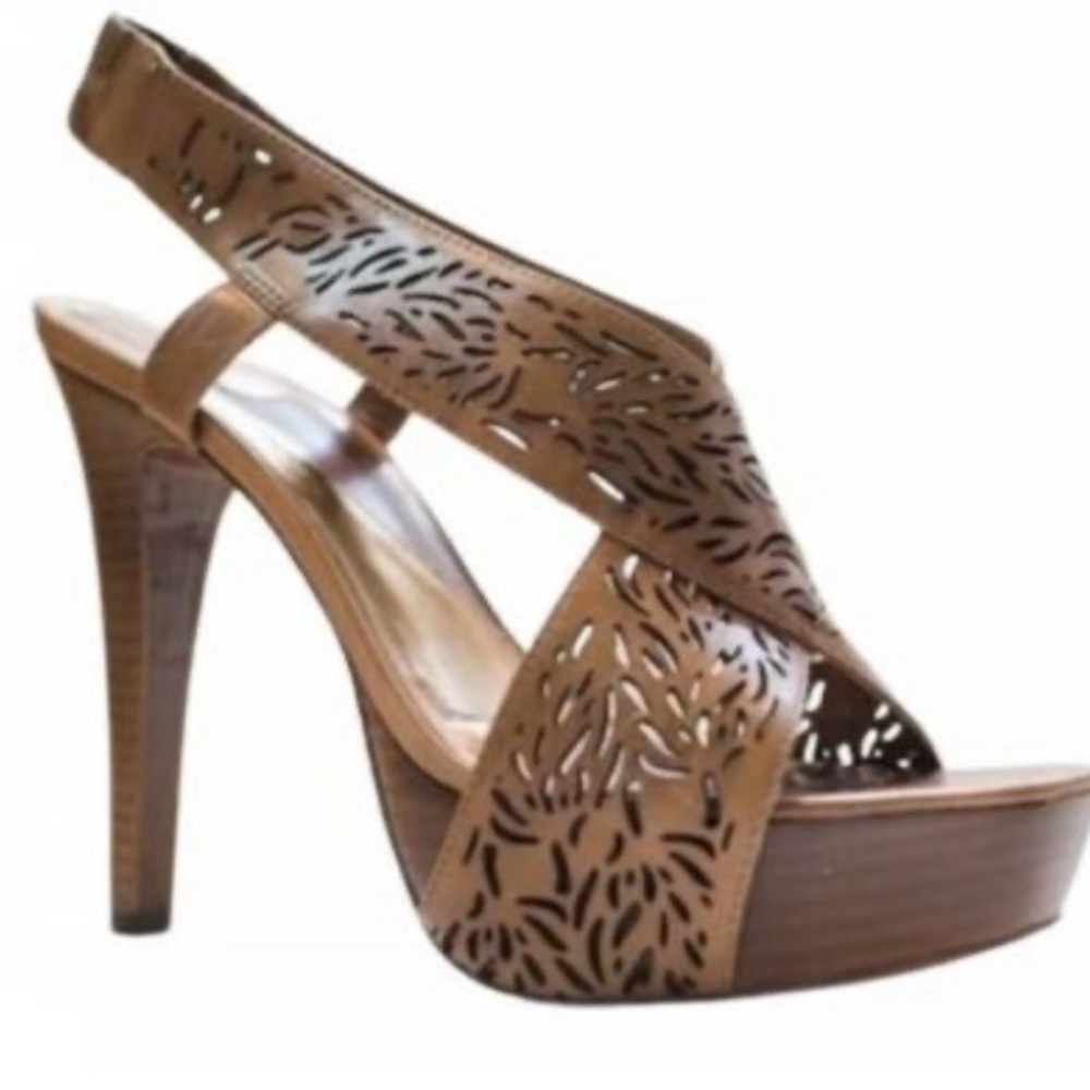 Diane Von Furstenberg (DVF) laser-cut brown leather heels